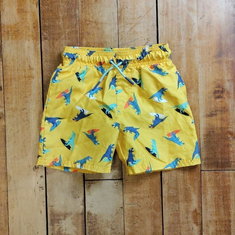 Cat & Jack Swim Shorts 3T Yellow Dinosaur Beach Vacation Summer